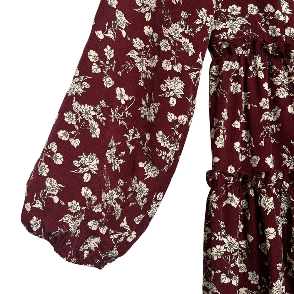 Ivy City Dress Lisbeth Floral Tiered Ruffle High Low Burgundy‎ M Cottagecore - Picture 7 of 15